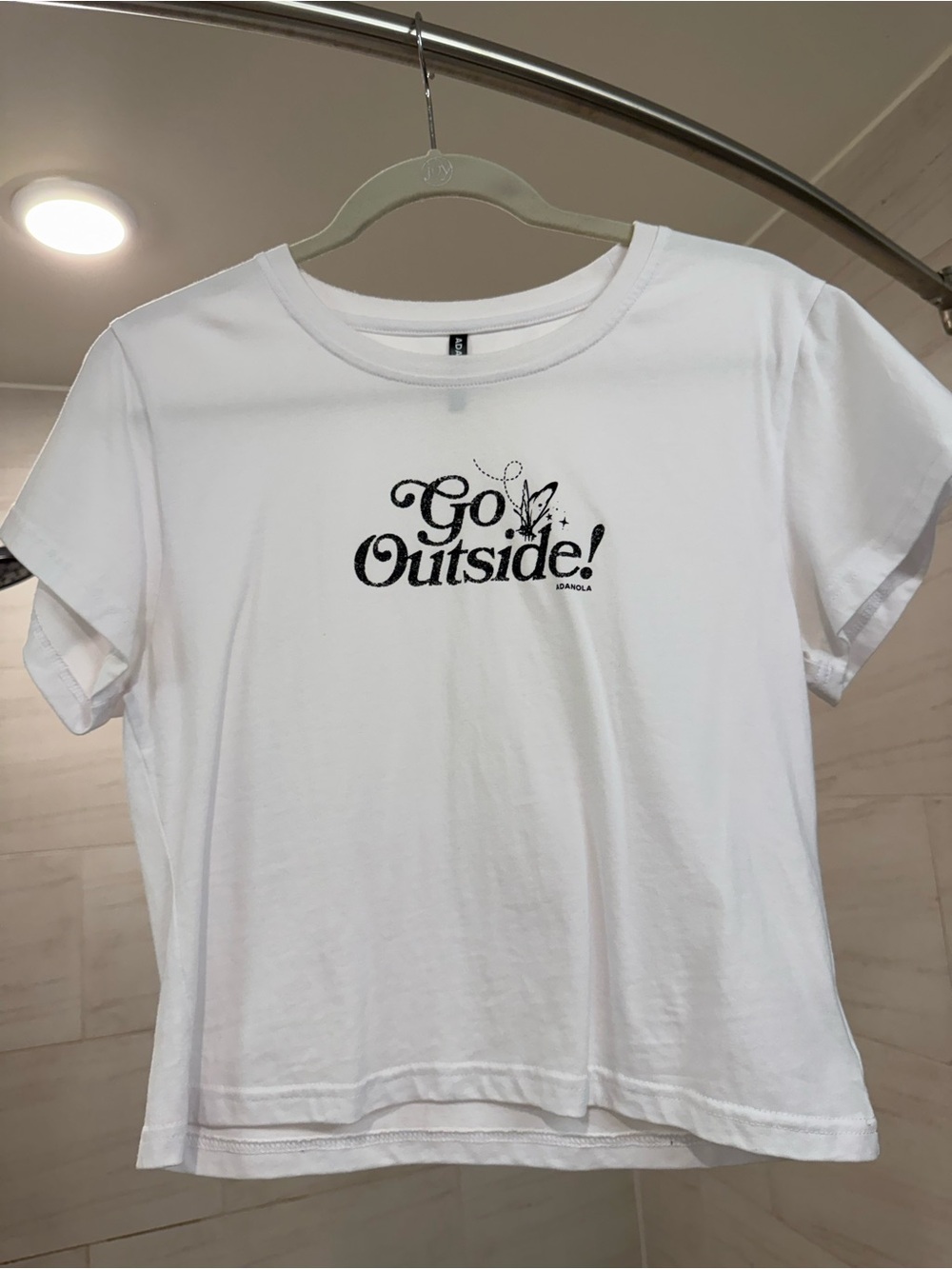 Adanola White Short Sleeve Tee with Black "Go Outside!" Print